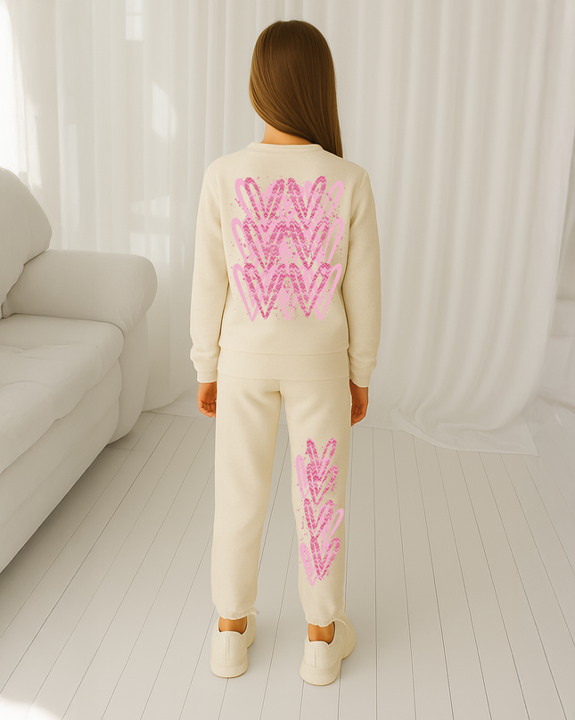 Pink Zig Zag Hearts Printed Sweatshirt Tracksuit Kids
