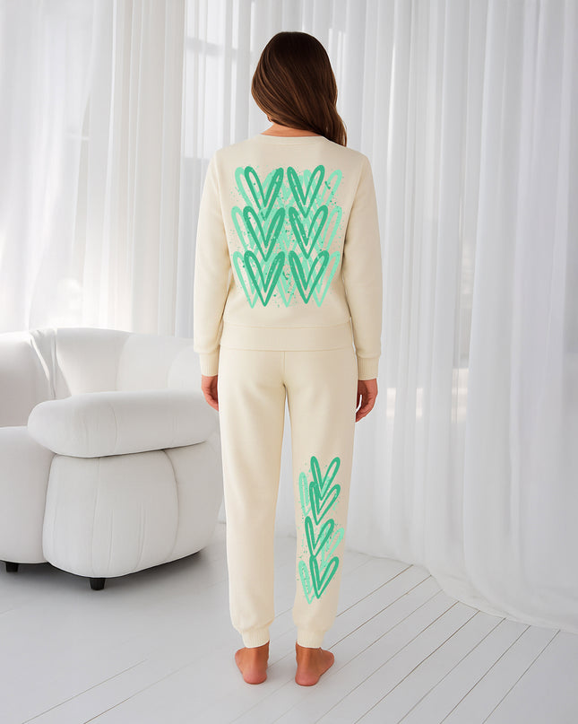 Green Hearts Printed Sweatshirt Tracksuit Adult