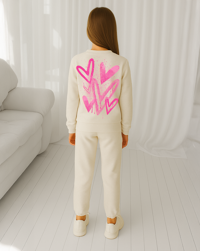 Hot Pink Scatter Hearts Printed Sweatshirt Tracksuit Kids