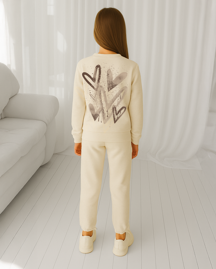 Brown Scatter Hearts Printed Sweatshirt Tracksuit Kids