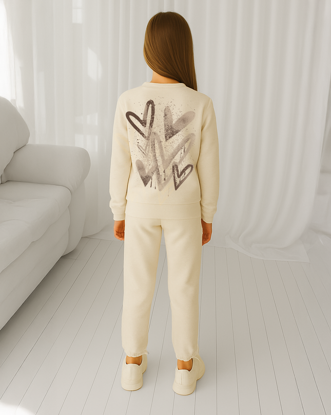 Brown Scatter Hearts Printed Sweatshirt Tracksuit Kids