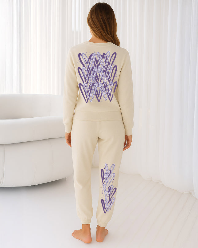 Lilac Zig Zag Hearts Printed Sweatshirt Tracksuit Adult