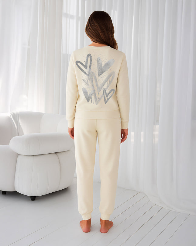 Grey Scattered Hearts Printed Sweatshirt Tracksuit Adult