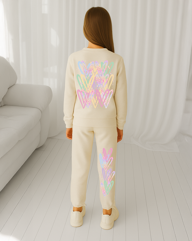 Pastel Leopard Hearts Printed Sweatshirt Tracksuit Kids