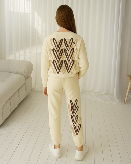 Leopard Print Hearts Printed Sweatshirt Tracksuit Kids