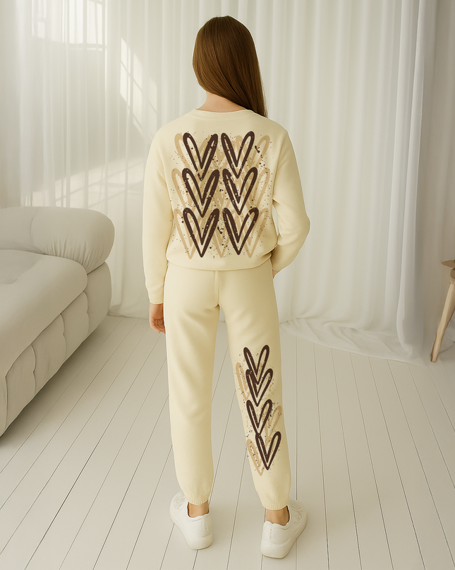 Leopard Print Hearts Printed Sweatshirt Tracksuit Kids