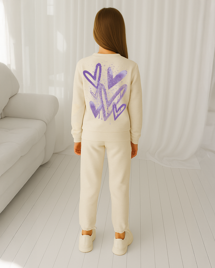 Lilac Scatter Hearts Printed Sweatshirt Tracksuit Kids