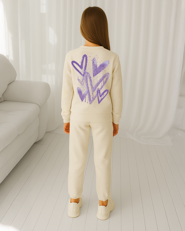 Lilac Scatter Hearts Printed Sweatshirt Tracksuit Kids