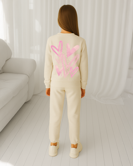 Pink Scatter Hearts Printed Sweatshirt Tracksuit Kids