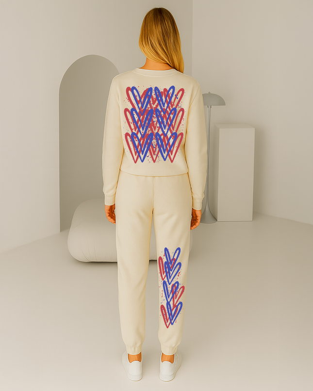 Red & Blue Hearts Printed Sweatshirt Tracksuit Adult