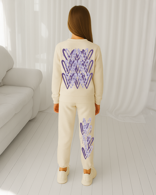 Lilac Zig Zag Hearts Printed Sweatshirt Tracksuit Kids