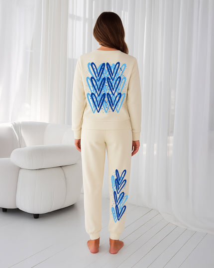 Blue Hearts Printed Sweatshirt Tracksuit Adult