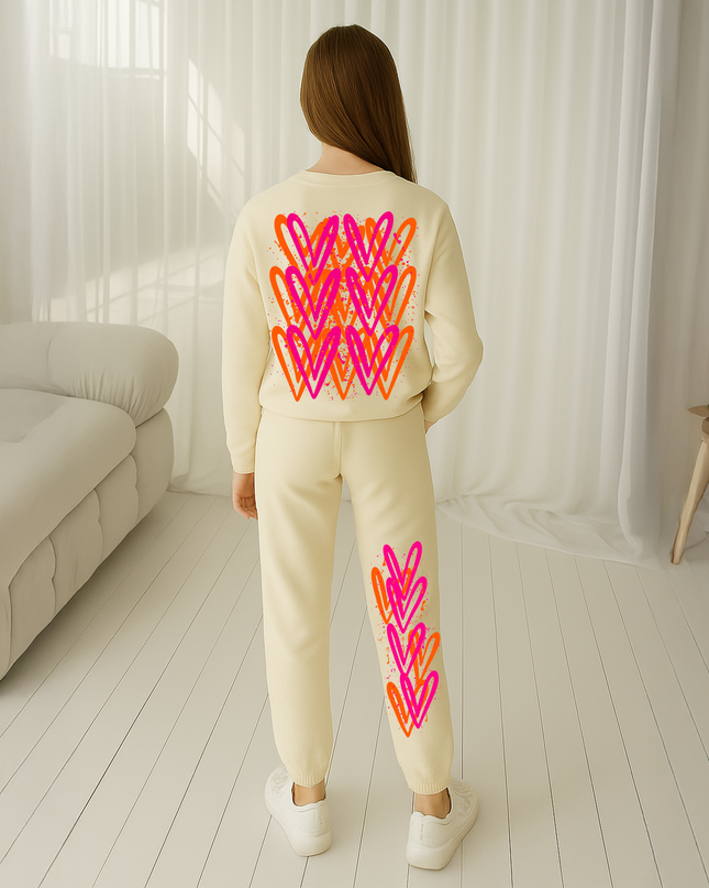Neon Hearts Printed Sweatshirt Tracksuit Kids