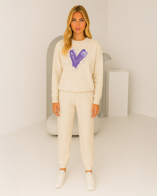 Lilac Scattered Hearts Printed Sweatshirt Tracksuit Adult