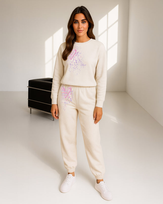 Pastel Zig Zag Hearts Printed Sweatshirt Tracksuit Adult