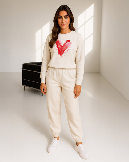 Red Scattered Hearts Printed Sweatshirt Tracksuit Adult