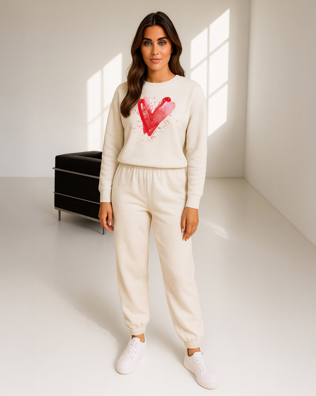 Red Scattered Hearts Printed Sweatshirt Tracksuit Adult