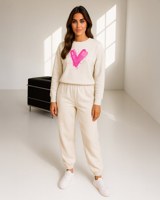 Hot Pink Scattered Hearts Printed Sweatshirt Tracksuit Adult