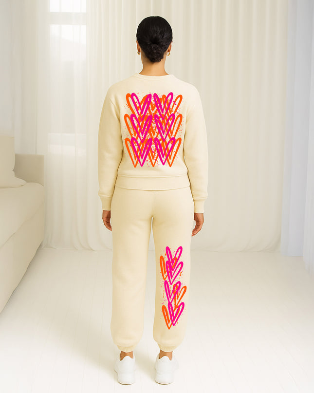 Neon Pink & Orange Hearts Printed Sweatshirt Tracksuit Adult