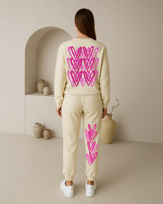 Hot Pink Hearts Printed Sweatshirt Tracksuit Kids
