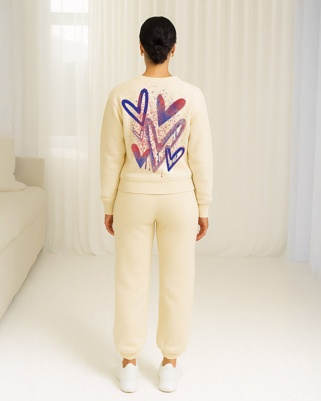 Blue/Red Scattered Hearts Printed Sweatshirt Tracksuit Adult
