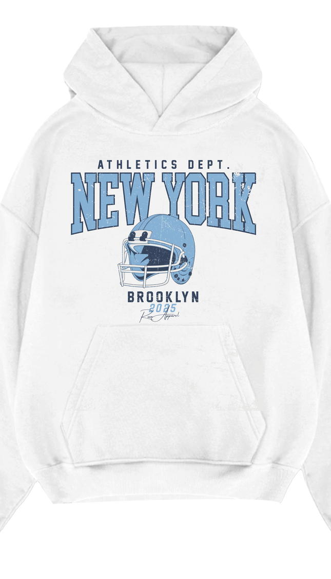 New York Athletics Dept Hoodie White – unisex printed hoodie by Miss Runway