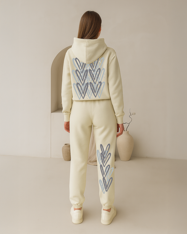 Grey Hearts Printed Hooded Tracksuit Kids