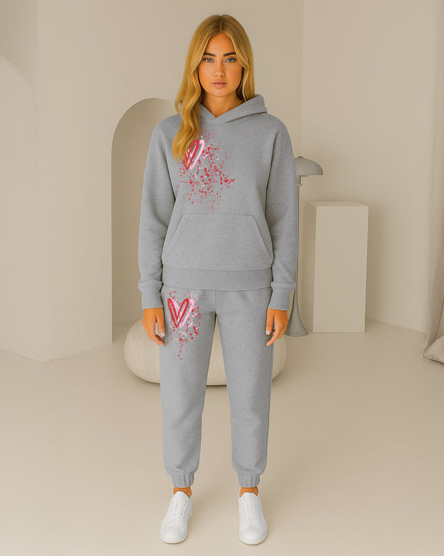 Pink & Red Hearts Printed Hooded Tracksuit Adult