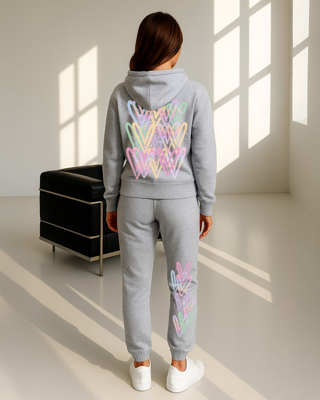 Pastel Leopard Print Hearts Printed Hooded Tracksuit Adult