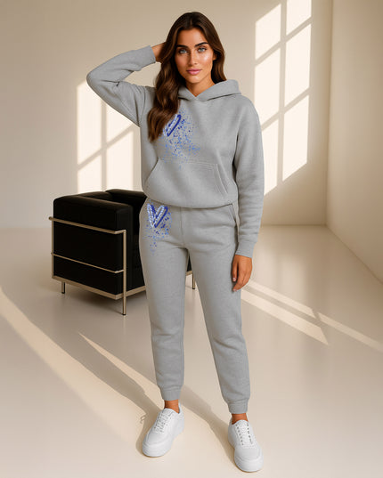 Blue Zig Zag Hearts Printed Hooded Tracksuit Adult