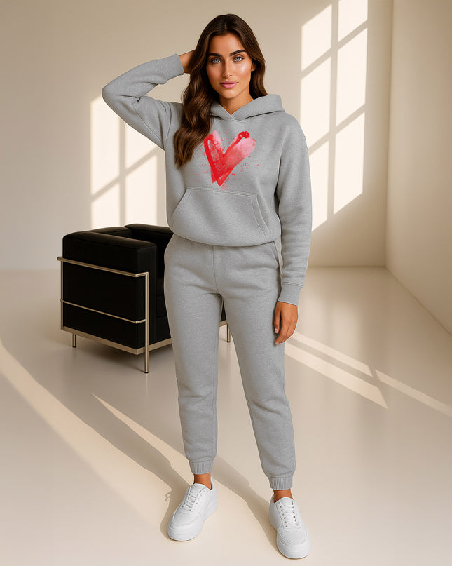 Red Scattered Hearts Printed Hooded Tracksuit Adult