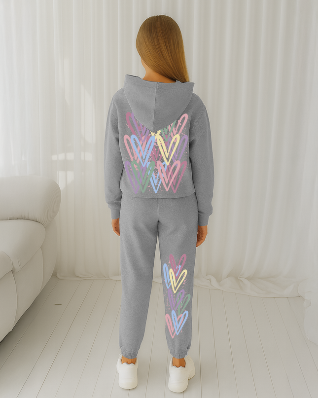 Dark Pastel Hearts Printed Hooded Tracksuit Kids