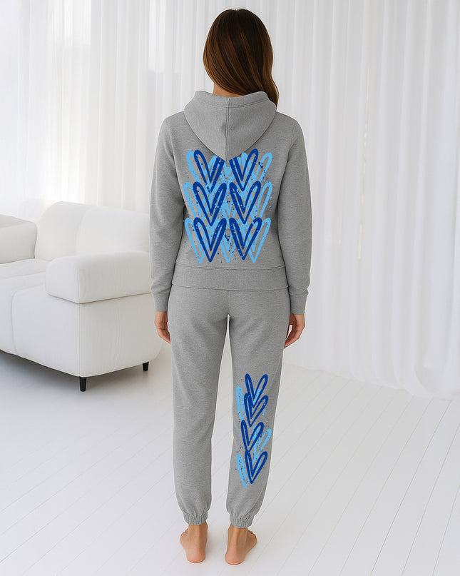 Blue Hearts Printed Hooded Tracksuit Adult
