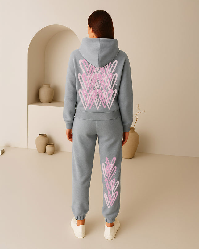 Pink Hearts Printed Hooded Tracksuit Adult