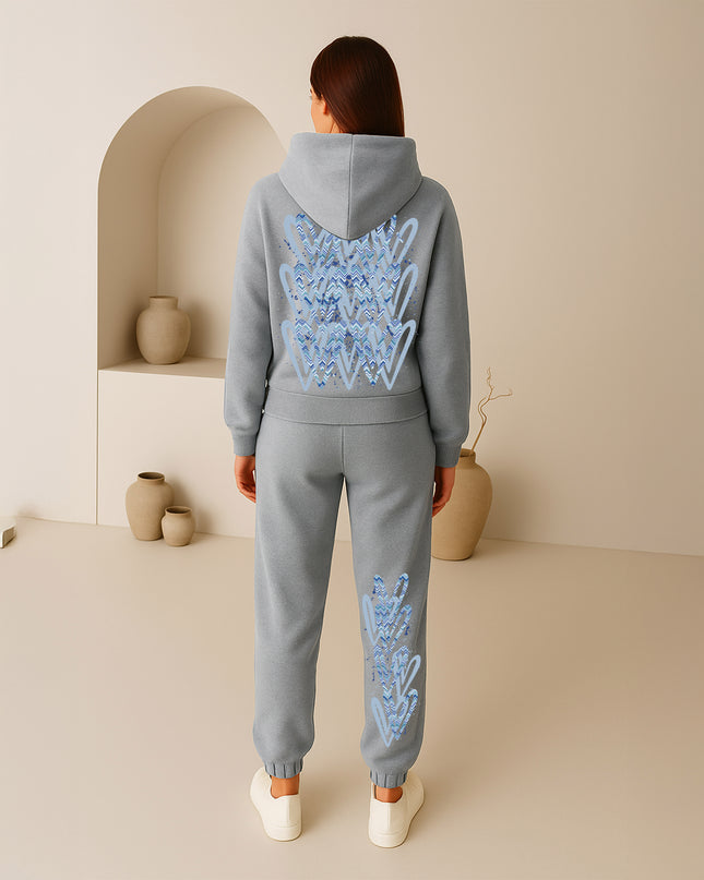 Blue Zig Zag Hearts Printed Hooded Tracksuit Adult