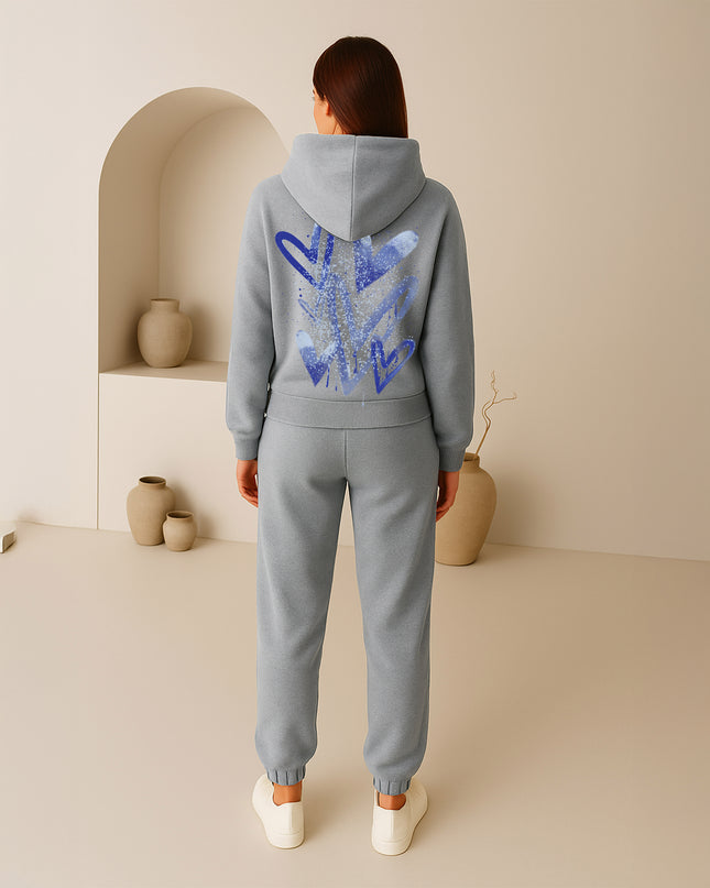 Blue Scattered Hearts Printed Hooded Tracksuit Adult
