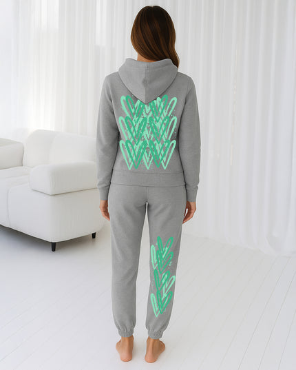 Green Hearts Printed Hooded Tracksuit Adult