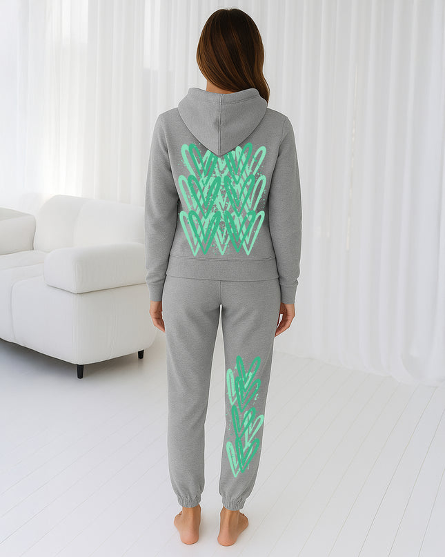 Green Hearts Printed Hooded Tracksuit Adult
