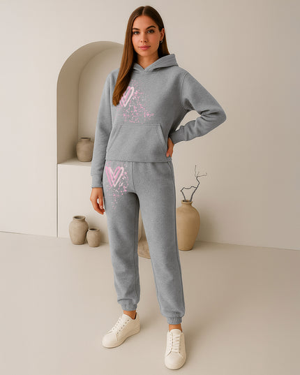 Pink Hearts Printed Hooded Tracksuit Adult