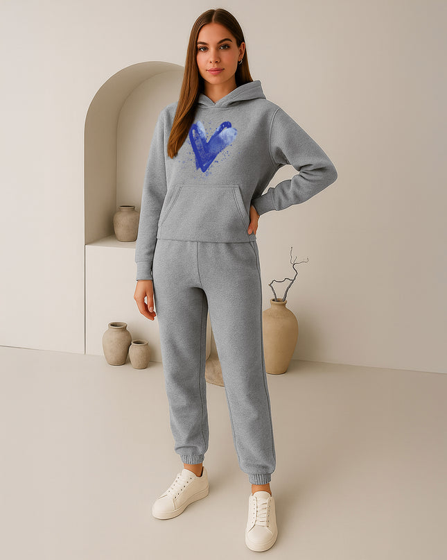 Blue Scattered Hearts Printed Hooded Tracksuit Adult