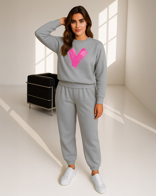 Hot Pink Scattered Hearts Printed Sweatshirt Tracksuit Adult