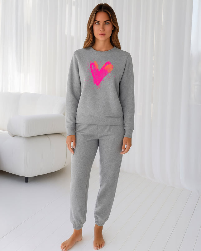 Neon Pink & Orange Scattered Hearts Printed Sweatshirt Tracksuit Adult
