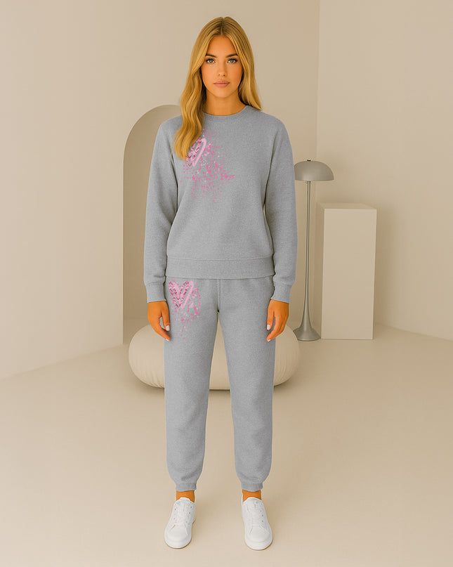Dark Pink Zig Zag Hearts Printed Sweatshirt Tracksuit Adult