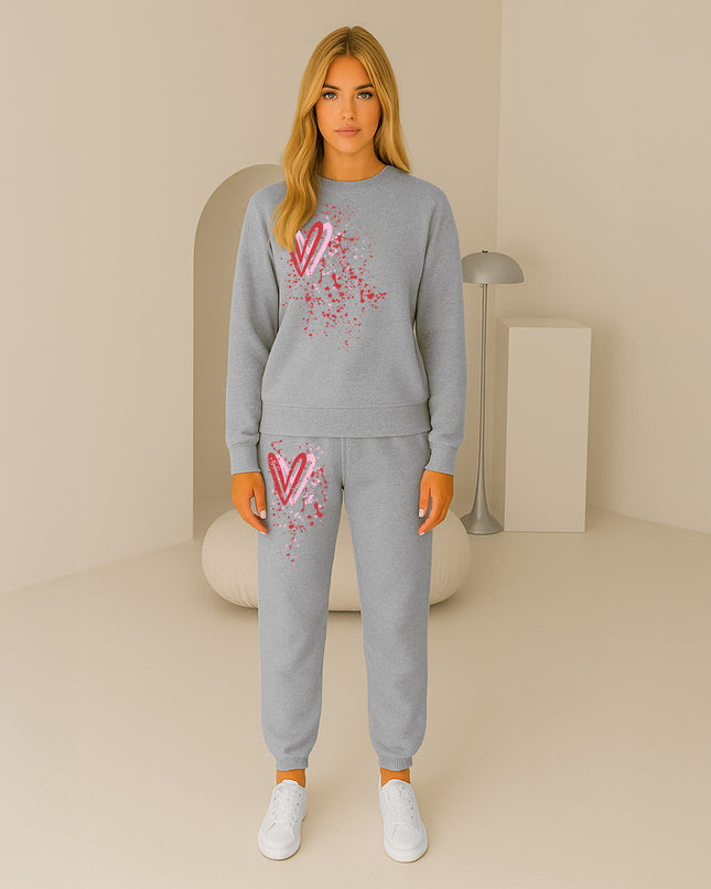 Pink & Red Hearts Printed Sweatshirt Tracksuit Adult