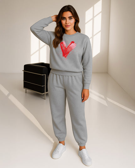 Red Scattered Hearts Printed Sweatshirt Tracksuit Adult
