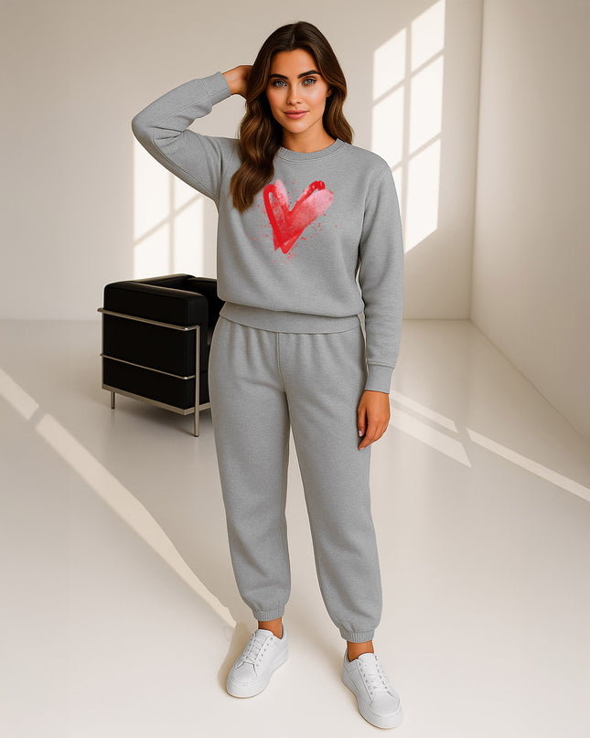 Red Scattered Hearts Printed Sweatshirt Tracksuit Adult