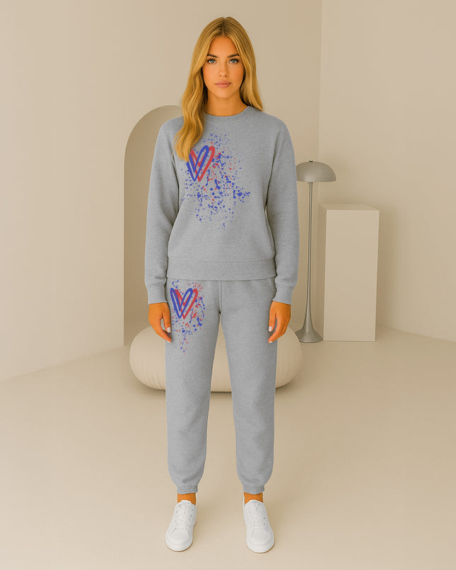 Red & Blue Hearts Printed Sweatshirt Tracksuit Adult