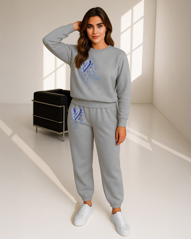 Blue Zig Zag Hearts Printed Sweatshirt Tracksuit Adult