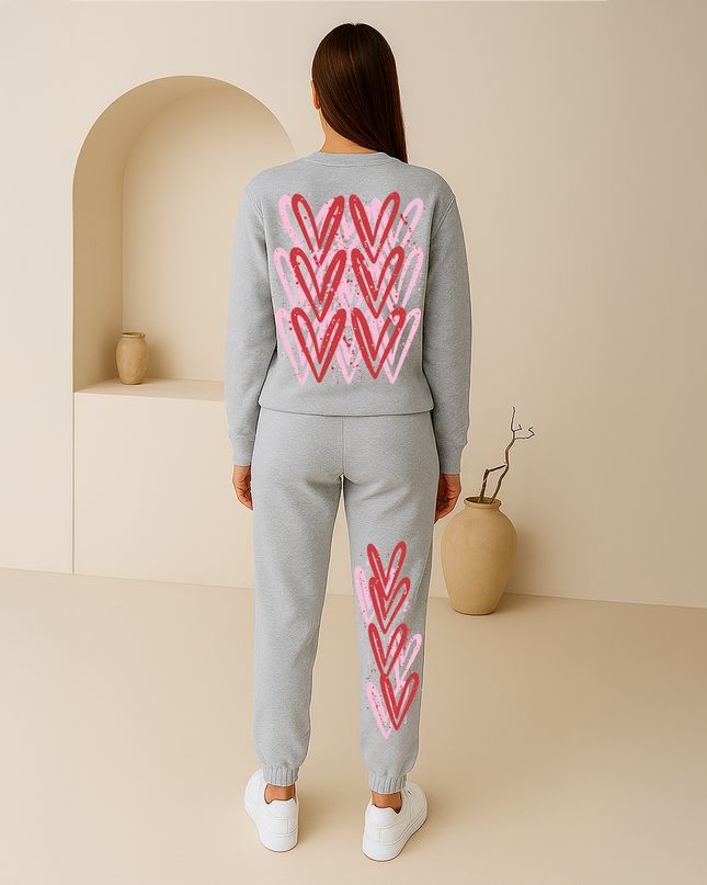 Pink/Red Hearts Printed Sweatshirt Tracksuit Kids