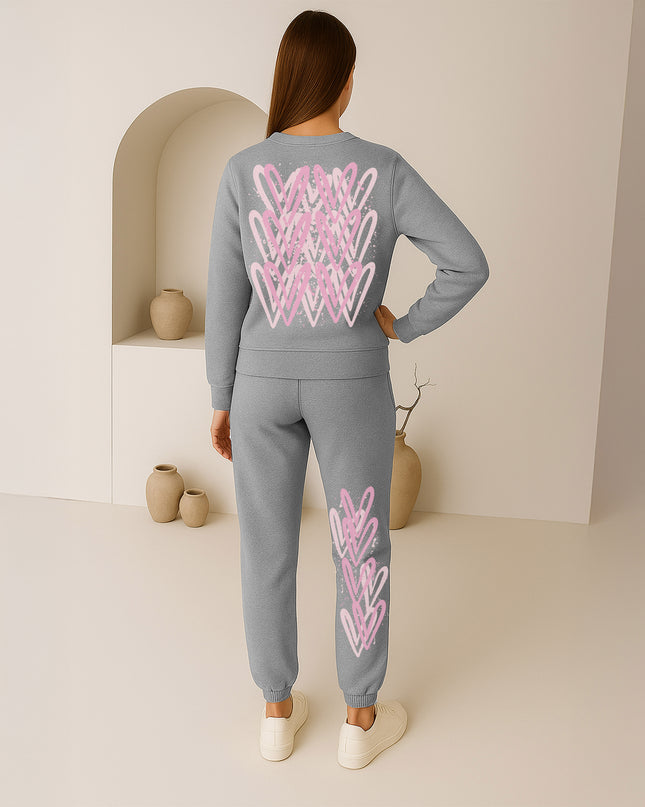 Pink Hearts Printed Sweatshirt Tracksuit Adult